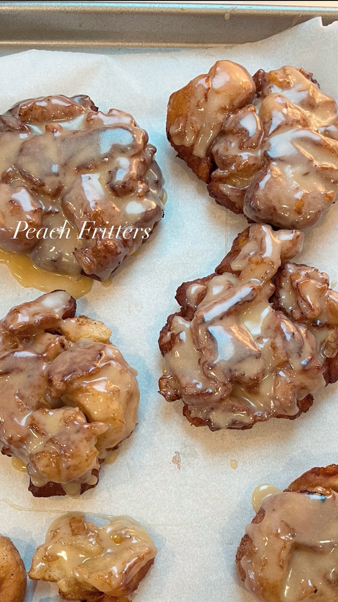 The best Brown Butter Vanilla Bean Glazed Peach Fritter Donuts
