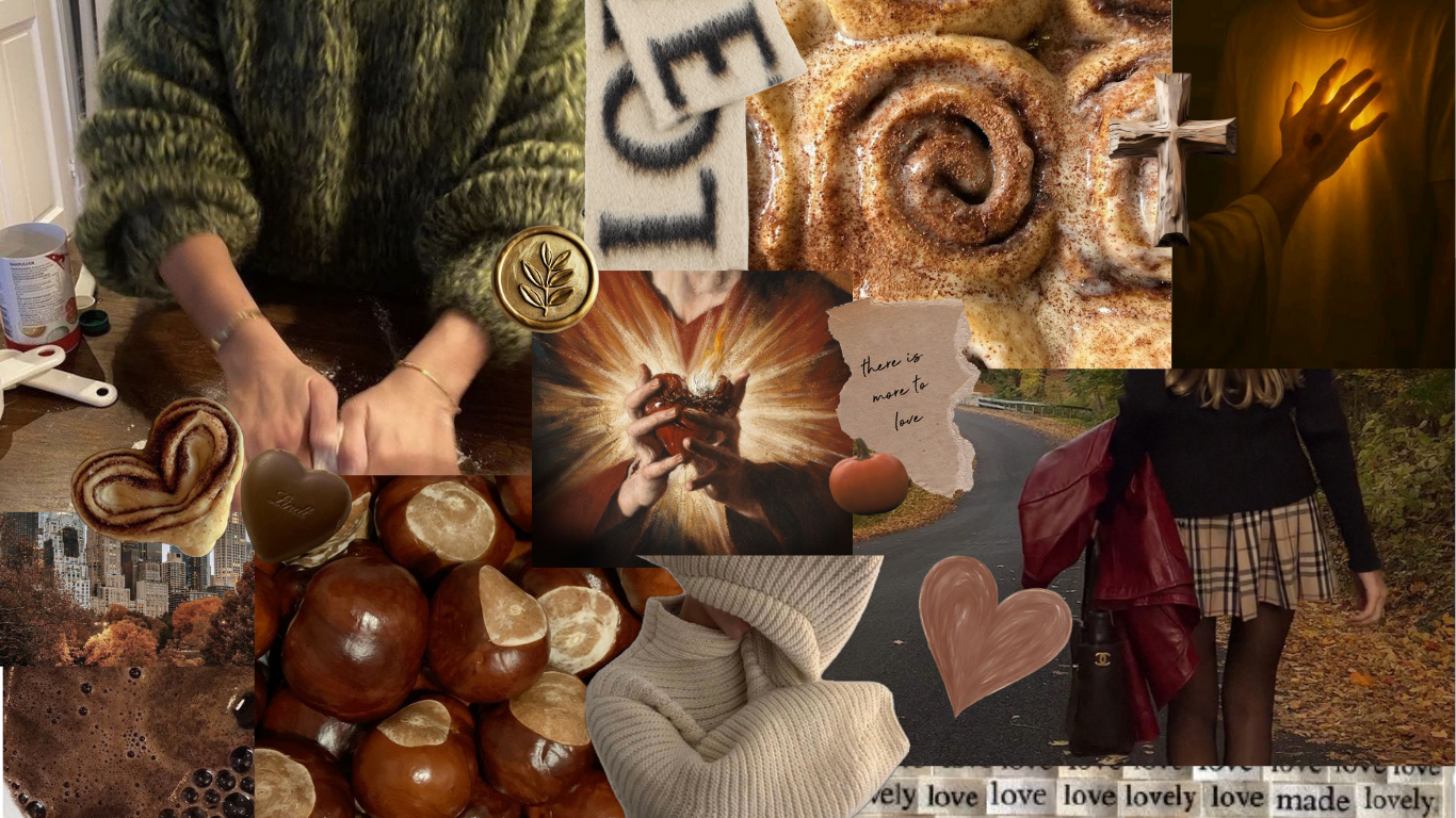 warm dark brown fall aesthetic moodboard collage wallpaper